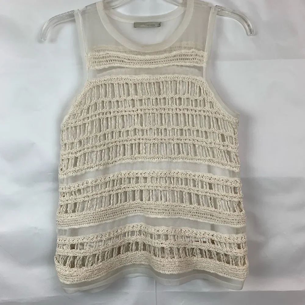 Townsen cream mesh and crocheted tank top